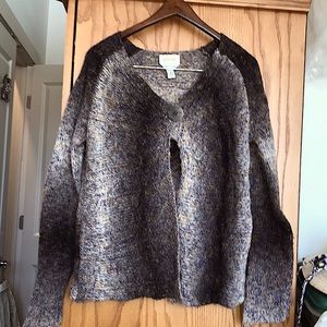 Brown tweed keyhole cardigan sweater Sz M